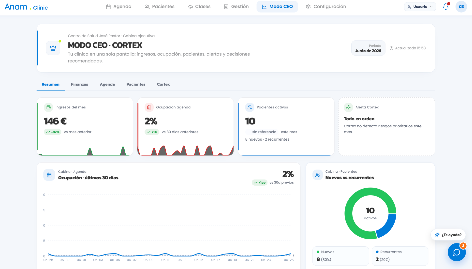 Modo CEO de Anam con KPIs
